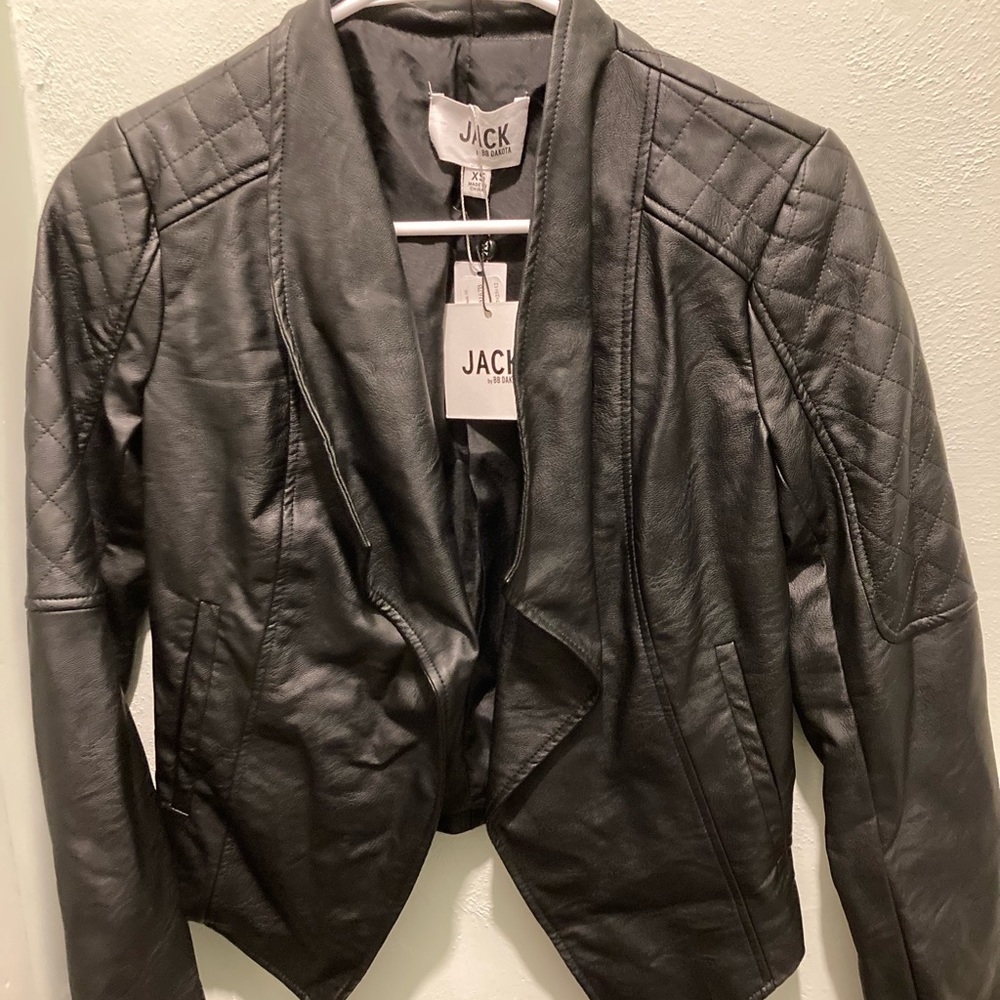 Faux black motorcross leather jacket